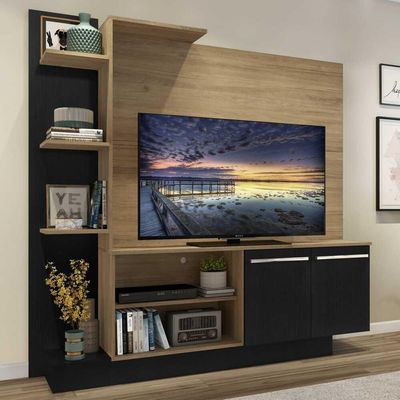 Estante com Painel TV 55´´ 2 portas Denver Rustic Preto