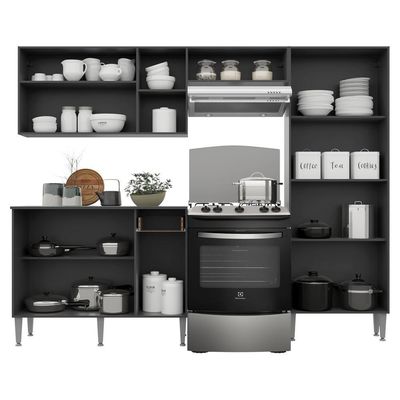 Cozinha Compacta Multimóveis Pequim Fg2999 Preta/lacca Fumê