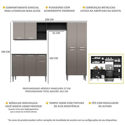 Cozinha Compacta Multimóveis Pequim Fg2999 Preta/lacca Fumê