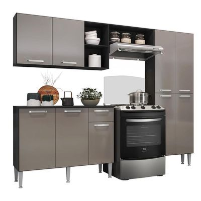 Cozinha Compacta Multimóveis Pequim Fg2999 Preta/lacca Fumê