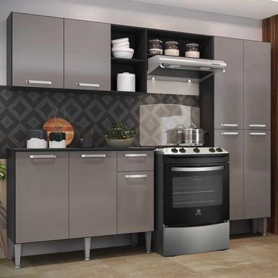 Cozinha Compacta Multimóveis Pequim Fg2999 Preta/lacca Fumê