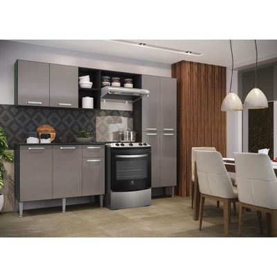 Cozinha Compacta Multimóveis Pequim Fg2999 Preta/lacca Fumê