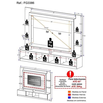 Estante Com Suporte Para Tv Até 65´´ Fg3386 Madeirada/lacca