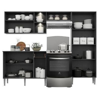 Cozinha Compacta Multimóveis Fg3412 2 Leds Preta/lacca Fumê