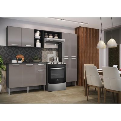 Cozinha Compacta Multimóveis Fg3412 2 Leds Preta/lacca Fumê