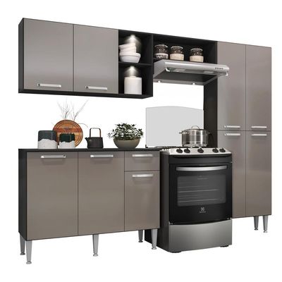 Cozinha Compacta Multimóveis Fg3412 2 Leds Preta/lacca Fumê