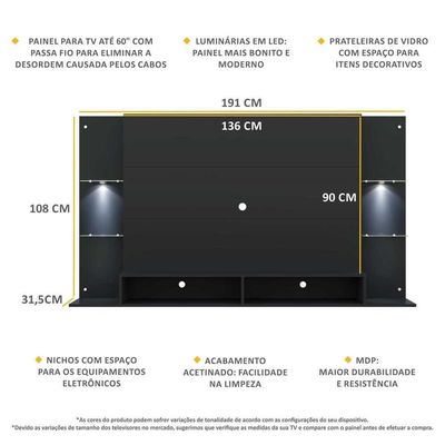 Painel Com 2 Leds Para Tv Até 60´´ Vegas Fg3394 Preto
