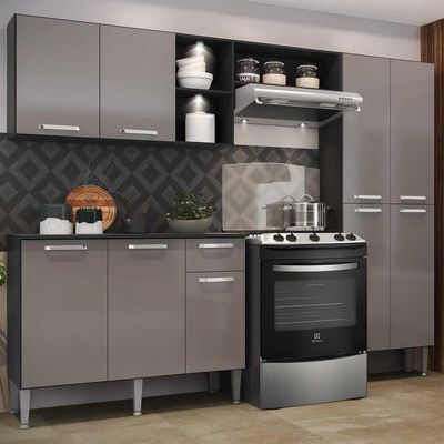 Cozinha Compacta Multimóveis Fg3412 2 Leds Preta/lacca Fumê
