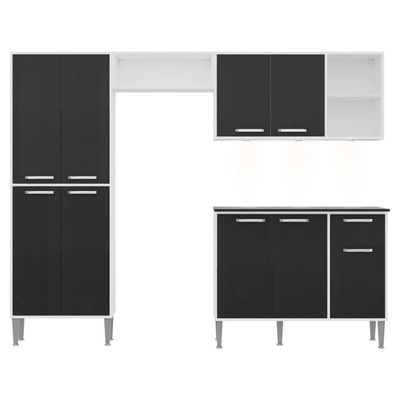Cozinha Compacta Multimóveis XangaiFg3415 3Leds Branca/preta