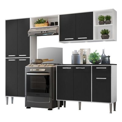 Cozinha Compacta Multimóveis XangaiFg3415 3Leds Branca/preta