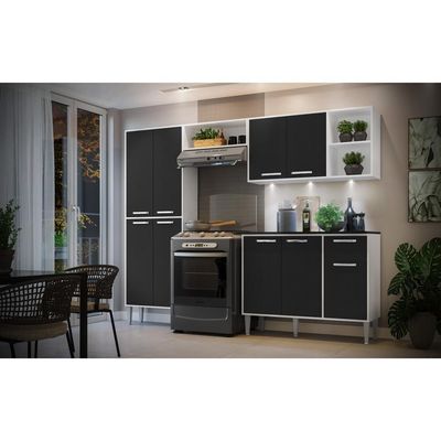 Cozinha Compacta Multimóveis XangaiFg3415 3Leds Branca/preta