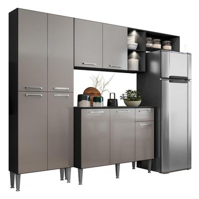 Cozinha Compacta Multimóveis Pequim Fg3572 Preta/lacca Fumê