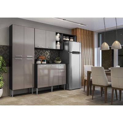 Cozinha Compacta Multimóveis Pequim Fg3572 Preta/lacca Fumê