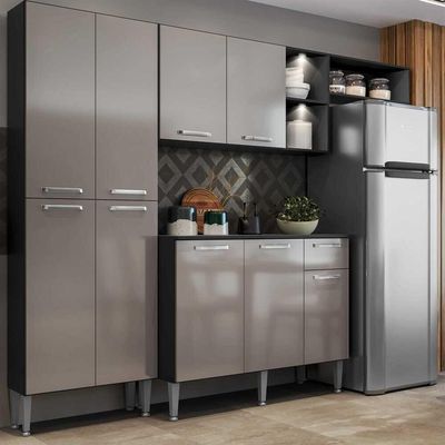 Cozinha Compacta Multimóveis Pequim Fg3572 Preta/lacca Fumê