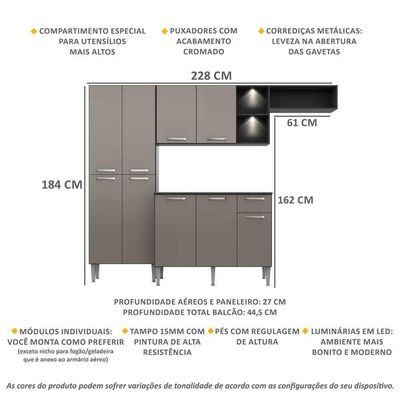 Cozinha Compacta Multimóveis Pequim Fg3572 Preta/lacca Fumê