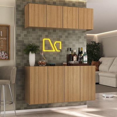 Kit Bar Armário Aéreo E Aparador 4 Portas Multimóveis Mp1075 Rustic Rustic