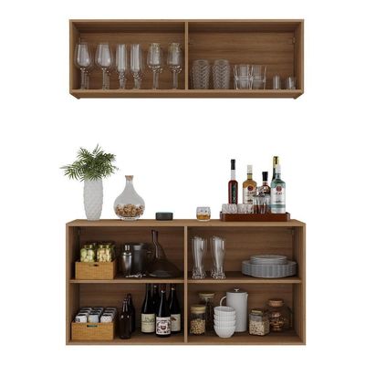 Kit Bar Armário Aéreo E Aparador 4 Portas Multimóveis Mp1075 Rustic Rustic