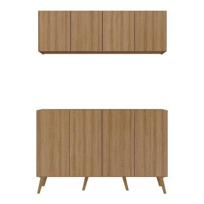 Kit Bar Armário Aéreo Aparador 4 Portas Retrô Mp1086 Rustic/natural
