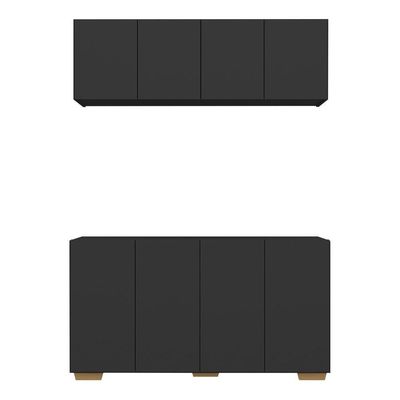 Kit Bar Armário Aéreo E Aparador 4 Portas Multimóveis Mp1087 Preto/natural Preto/natural