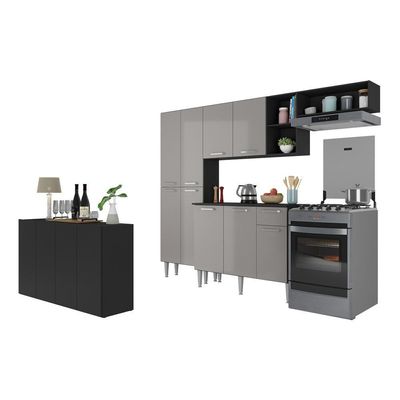 Cozinha Completa C/ Aparador Multimóveis Preta/lacca Fumê