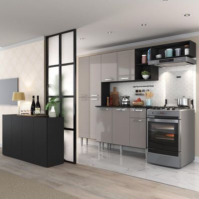 Cozinha Completa C/ Aparador Multimóveis Preta/lacca Fumê
