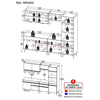 Cozinha Completa 5 Peças Com Leds Mp2035 Veneza Up