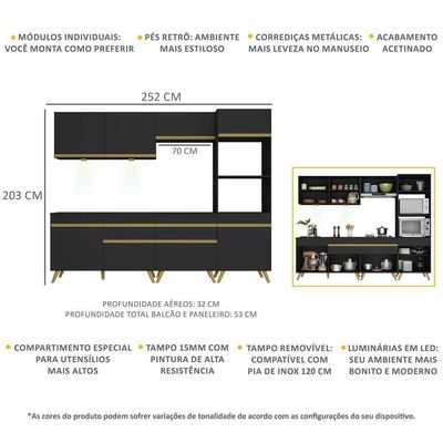 Cozinha Completa 5 Peças Com Leds Mp2035 Veneza Up