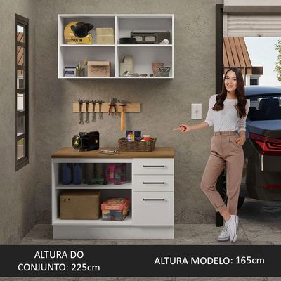 Kit Balcão E Armário Aéreo Multiuso 120cm Branco/rustic