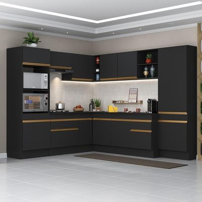 Cozinha Completa De Canto Mp2082 Com Armário E Balcão Preta
