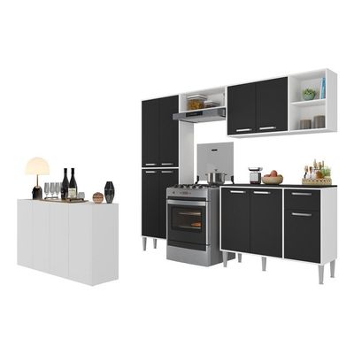 Cozinha Completa C/ Buffet/aparador Multimóveis Branca/preta