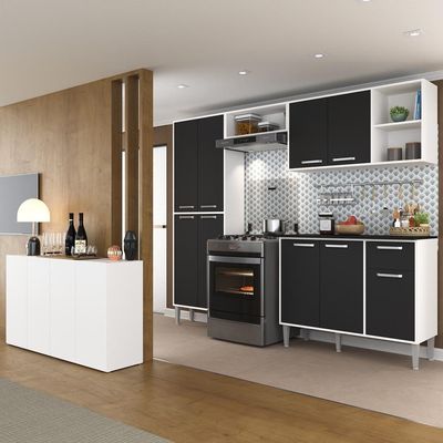 Cozinha Completa C/ Buffet/aparador Multimóveis Branca/preta