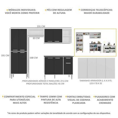 Cozinha Completa C/ Buffet/aparador Multimóveis Branca/preta