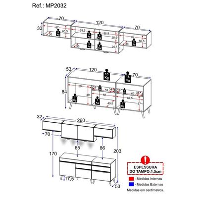 Cozinha Completa 5 Peças Com Leds Mp2032 Veneza Up