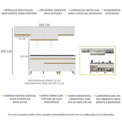 Cozinha Completa 5 Peças Com Leds Mp2032 Veneza Up