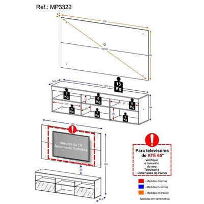 Painel Tv até 65" Rack Suspenso Espelho Flórida Multimóveis