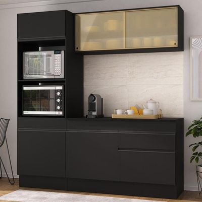 Armário De Cozinha Compacta 3 Peças Com Rodapé Mp2178 Made Multimóveis Preto Preto