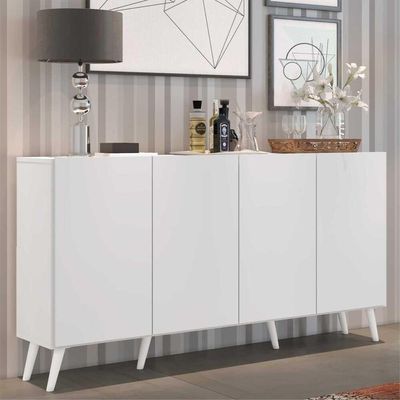 Aparador Buffet 4 Portas com Pés Retrô Branco