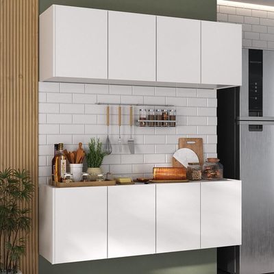 Kit Armário De Cozinha E Balcão 4 Portas Multimóveis Mp2161 Branco Branco
