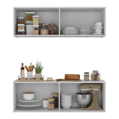 Kit Armário De Cozinha E Balcão 4 Portas Multimóveis Mp2161 Branco Branco