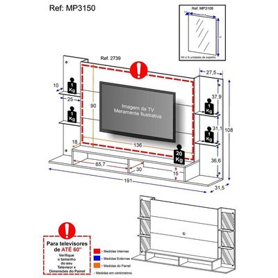 Painel TV até 60" Espelho Nairóbi Plus Branco Multimóveis