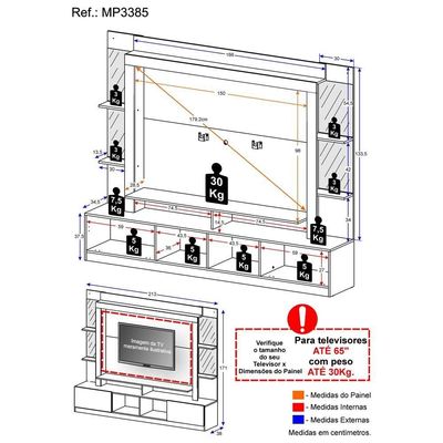 Rack com Painel Suporte Tv 65´´com Espelho Branco/Laca Fumê