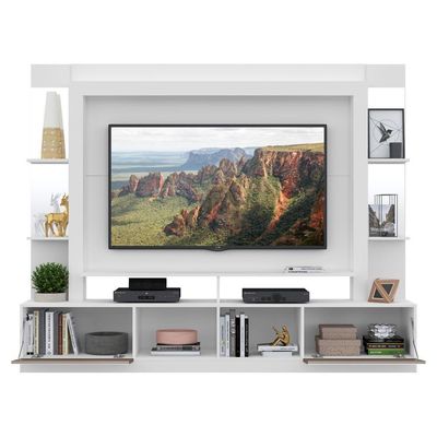 Rack com Painel Suporte Tv 65´´com Espelho Branco/Laca Fumê