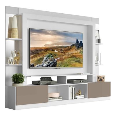 Rack com Painel Suporte Tv 65´´com Espelho Branco/Laca Fumê