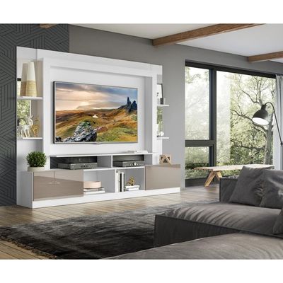 Rack com Painel Suporte Tv 65´´com Espelho Branco/Laca Fumê