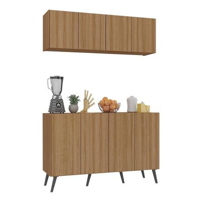 Kit Armário Cozinha Aéreo Balcão 4 Portas Retrô Mp2170 Rustic/preto