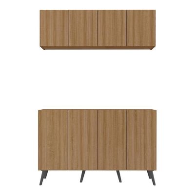 Kit Armário Cozinha Aéreo Balcão 4 Portas Retrô Mp2170 Rustic/preto