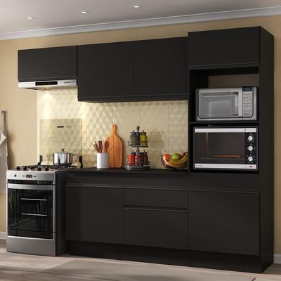 Armário De Cozinha Compacta 4 Peças Com Rodapé Mp2176 Made Multimóveis Preto Preto