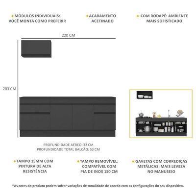 Armário De Cozinha Compacta Com Rodapé Mp2109.895 Preto