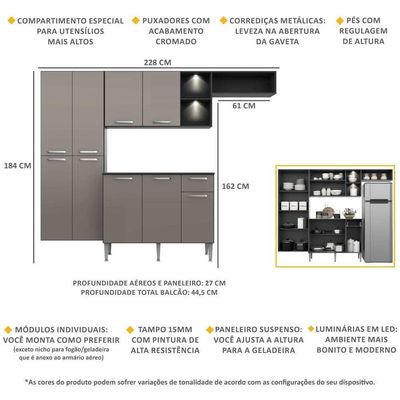 Cozinha Compacta com Armário e Balcão com Tampo Preta