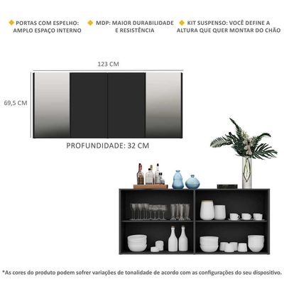 Aparador Buffet Espelho Suspenso Vegas Multimóveis Preto